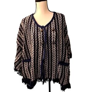 Sleepin On Snow One Size Fringed Poncho Sweater Heavy Knit  Anthropologie